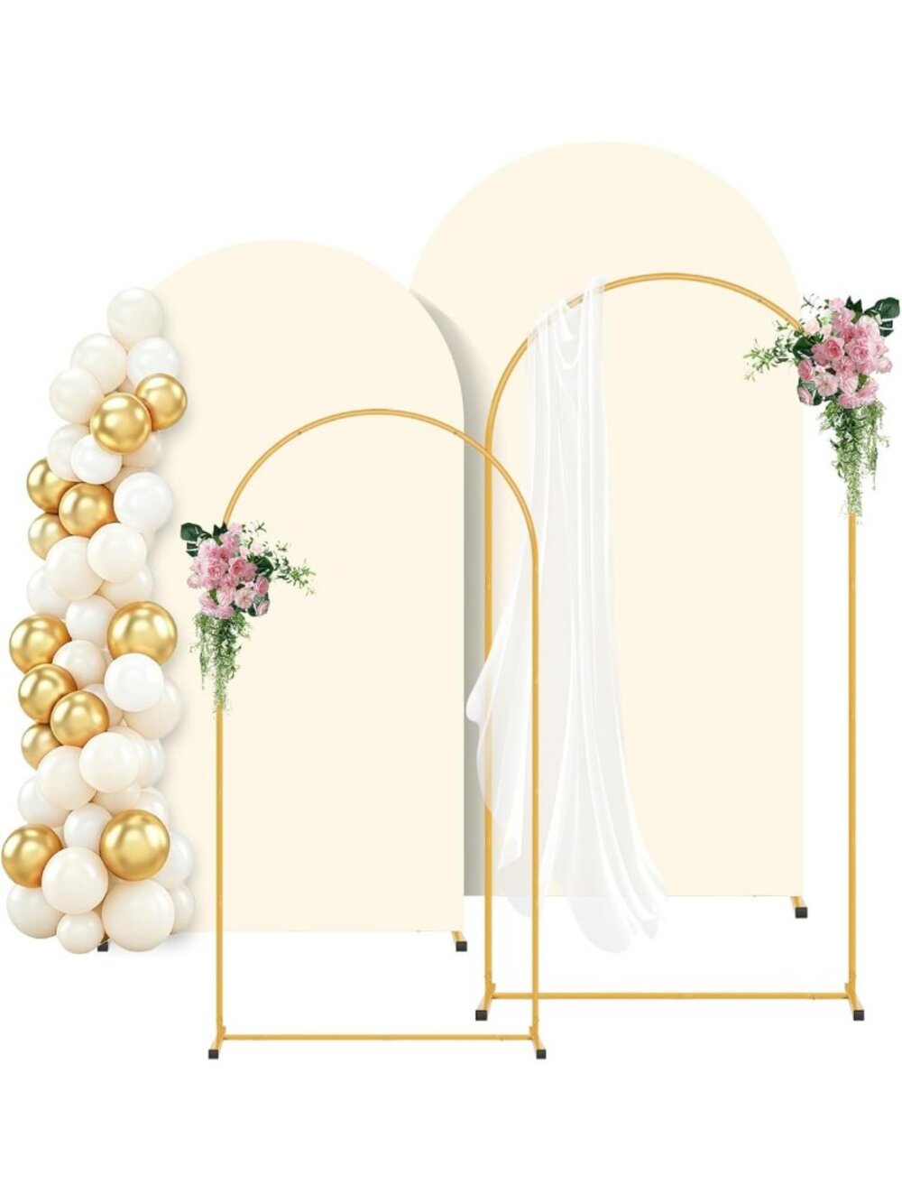 Metal Arch Backdrop Stand Set with Cream Cover - 6FT & 7.2FT Wedding Decor